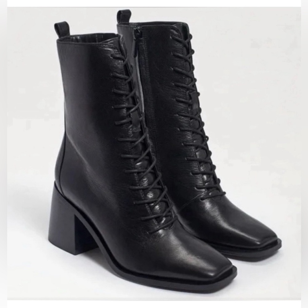 New Sam Edelman Womens Westie Leather Lace Up Ankle Boots Black Size 9.5 M